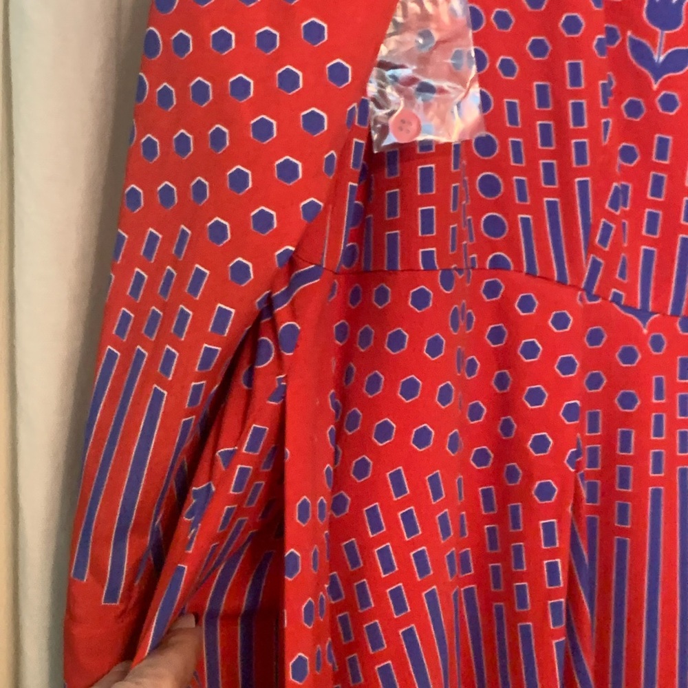 Modcloth Vibrant Red and Blue ‘Pleasant Confidence’ Long Sleeve Dress - Picture 5 of 9